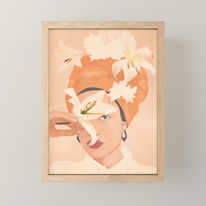 Girl with Flowers Illustration Mini Art Print Gallery Image 1