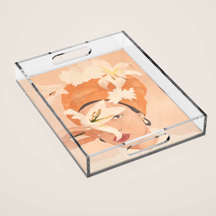 Girl with Flowers Illustration Acrylic Tray Gallery Image 1