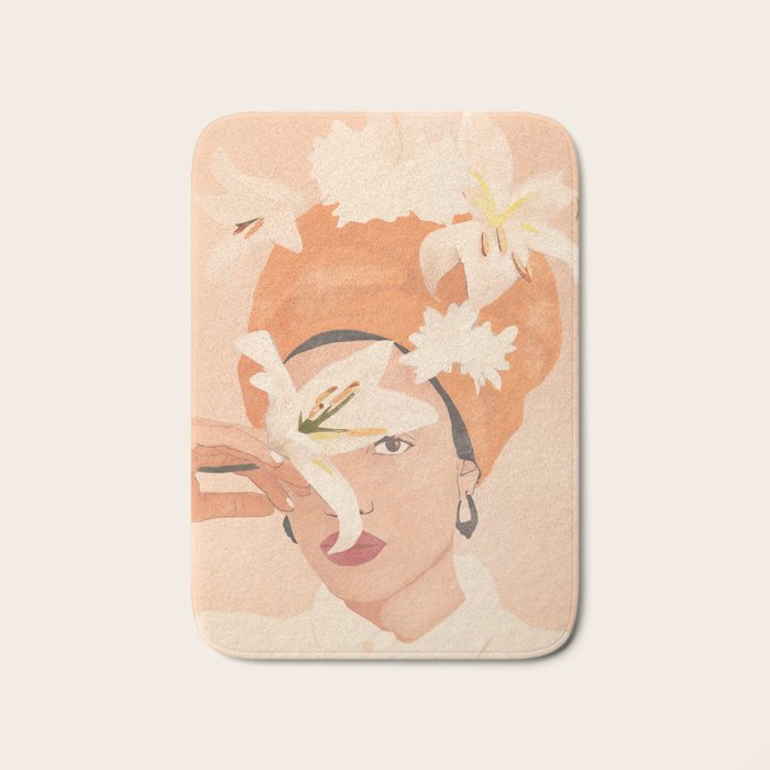 Girl with Flowers Illustration Bath Mat Gallery Image 1
