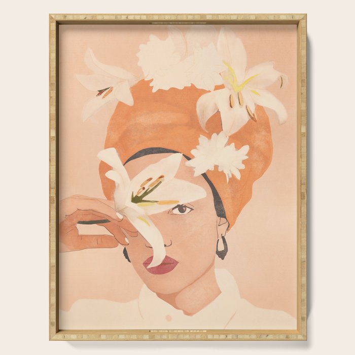 Girl with Flowers Illustration Serving Tray Gallery Image 1