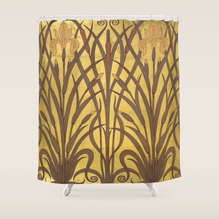Walter Crane Rush & Iris Art Nouveau Shower Curtain Gallery Image 1