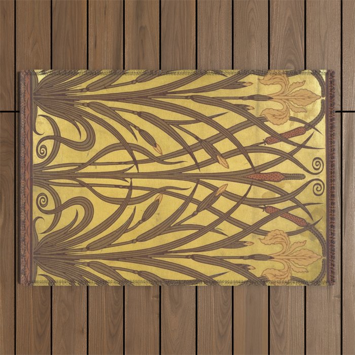 Walter Crane Rush & Iris Art Nouveau Outdoor Rug Gallery Image 1