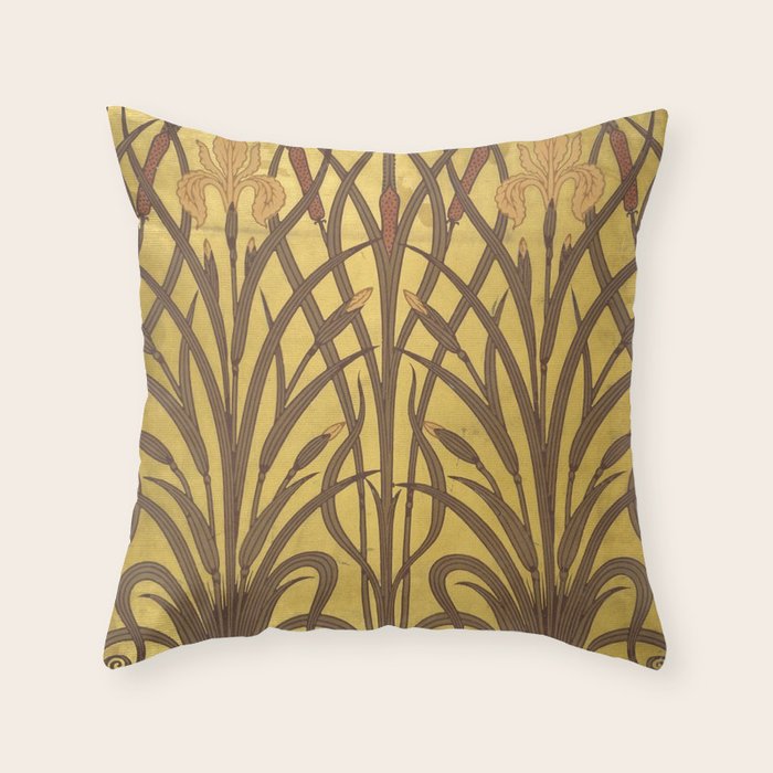Walter Crane Rush & Iris Art Nouveau Throw Pillow Gallery Image 6