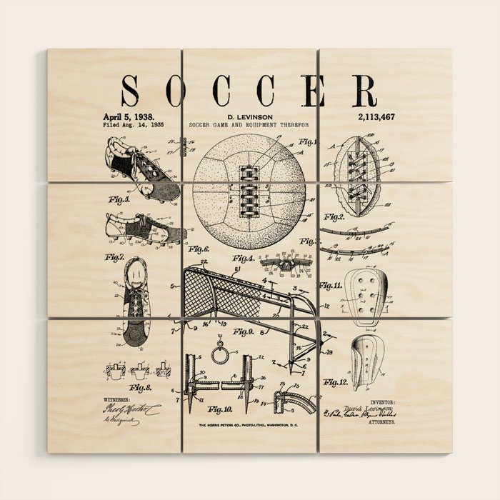 Soccer Player Football Vintage Patent Drawing Print Wood Wall Art Gallery Image 1