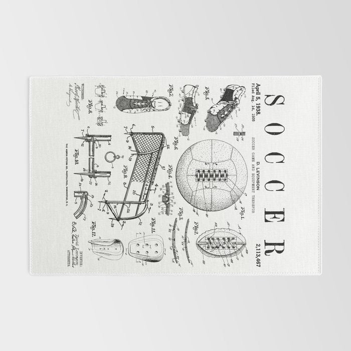 Soccer Player Football Vintage Patent Drawing Print Rug Gallery Image 2