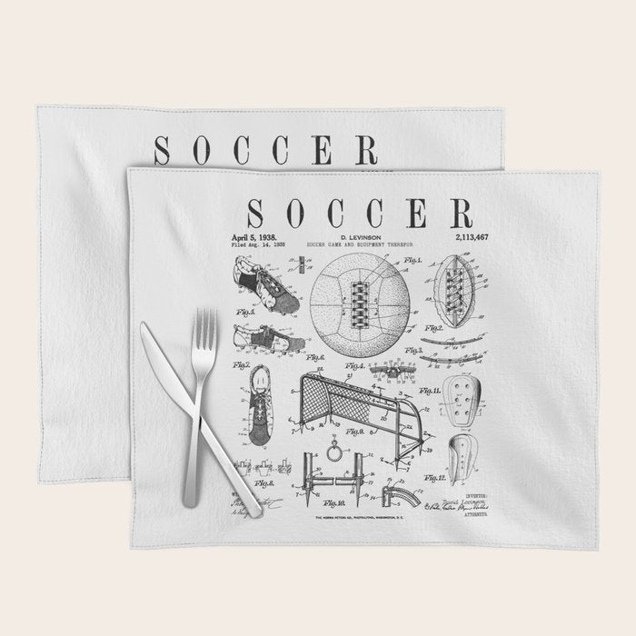 Soccer Player Football Vintage Patent Drawing Print Placemat Gallery Image 1