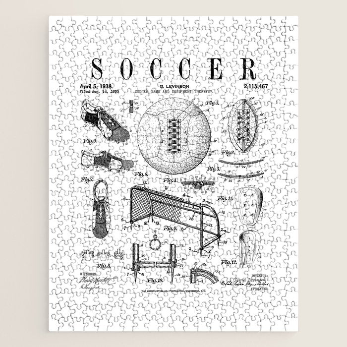 Soccer Player Football Vintage Patent Drawing Print Jigsaw Puzzle Gallery Image 1