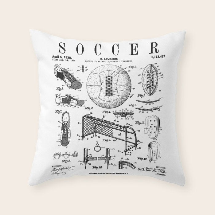 Soccer Player Football Vintage Patent Drawing Print Throw Pillow Gallery Image 6