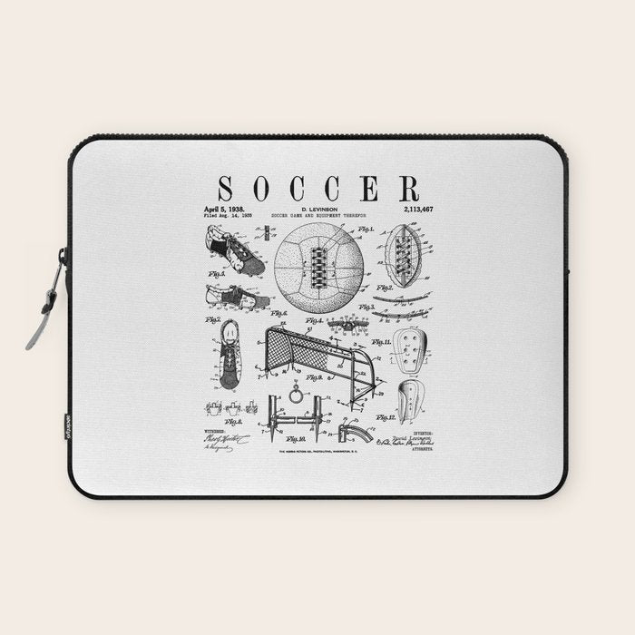 Soccer Player Football Vintage Patent Drawing Print Laptop Sleeve Gallery Image 1