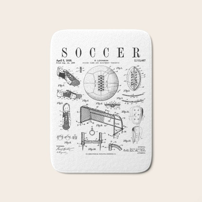 Soccer Player Football Vintage Patent Drawing Print Bath Mat Gallery Image 1