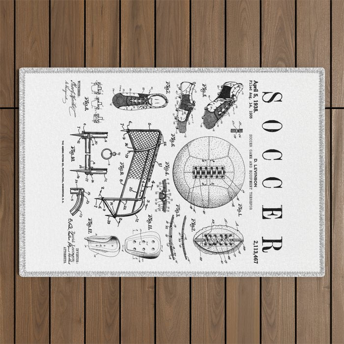 Soccer Player Football Vintage Patent Drawing Print Outdoor Rug Gallery Image 1