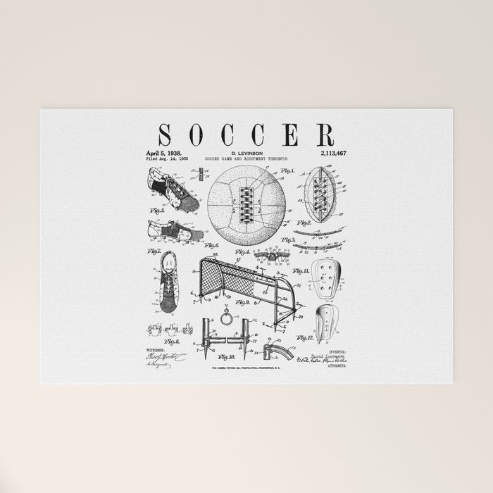 Soccer Player Football Vintage Patent Drawing Print Welcome Mat Gallery Image 1
