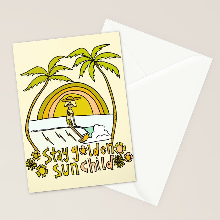 stay golden sun child surf dude //retro surf art by surfy birdy Stationery Card Gallery Image 2