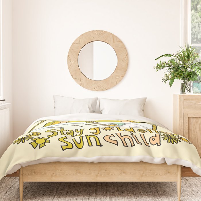 stay golden sun child surf dude //retro surf art by surfy birdy Duvet Cover Gallery Image 3