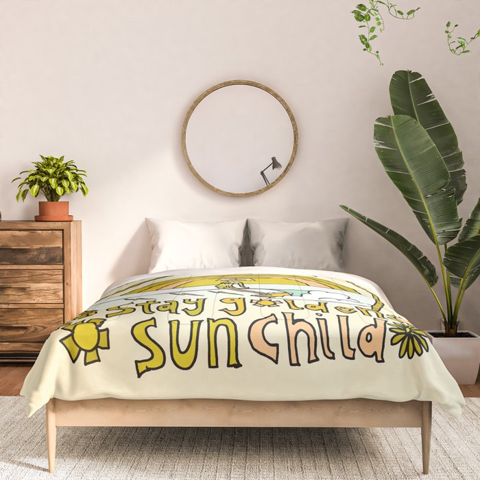 stay golden sun child surf dude //retro surf art by surfy birdy Comforter Gallery Image 3