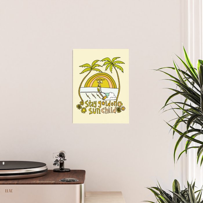 stay golden sun child surf dude //retro surf art by surfy birdy Poster Gallery Image 2