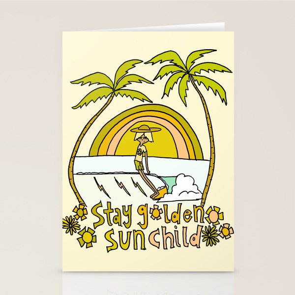 stay golden sun child surf dude //retro surf art by surfy birdy Stationery Card Gallery Image 1