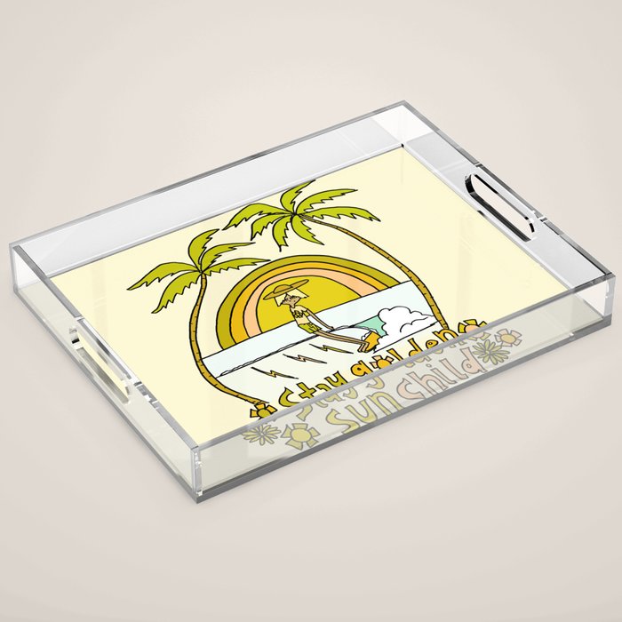 stay golden sun child surf dude //retro surf art by surfy birdy Acrylic Tray Gallery Image 1