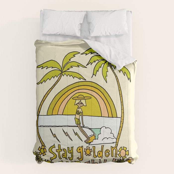 stay golden sun child surf dude //retro surf art by surfy birdy Comforter Gallery Image 1