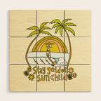 stay golden sun child surf dude //retro surf art by surfy birdy Wood Wall Art Gallery Image 1