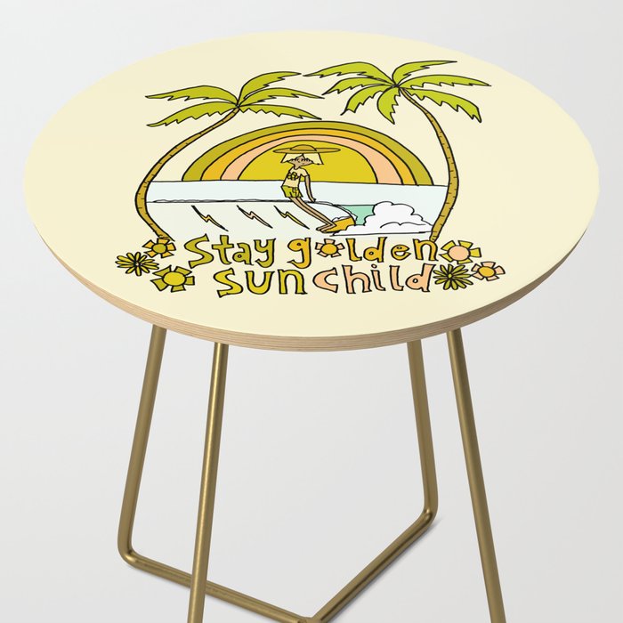 stay golden sun child surf dude //retro surf art by surfy birdy Side Table Gallery Image 2