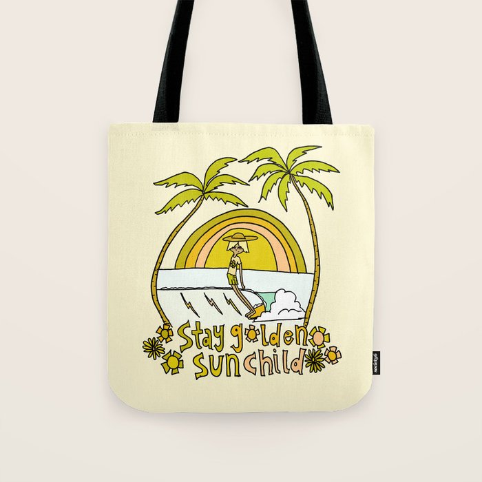 stay golden sun child surf dude //retro surf art by surfy birdy Tote Bag Gallery Image 1