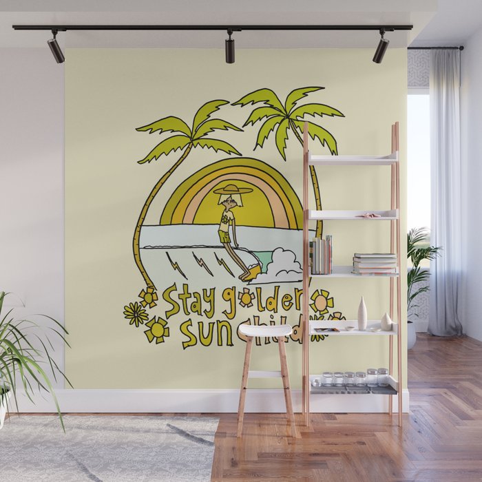 stay golden sun child surf dude //retro surf art by surfy birdy Wall Mural Gallery Image 1