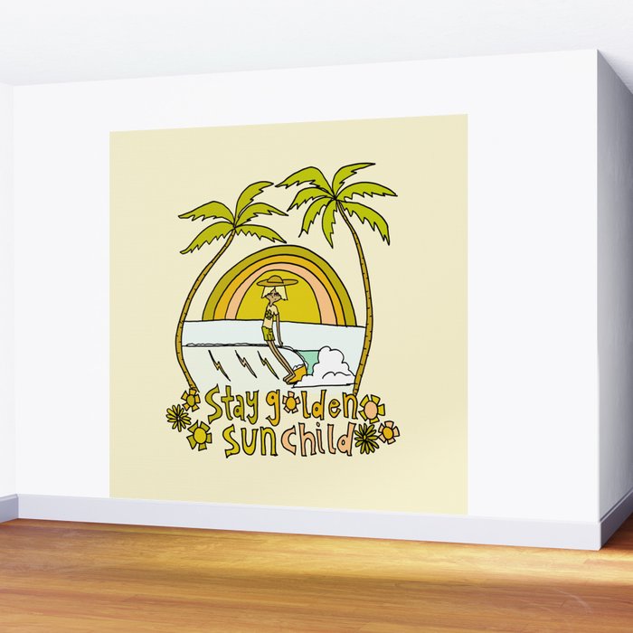 stay golden sun child surf dude //retro surf art by surfy birdy Wall Mural Gallery Image 2