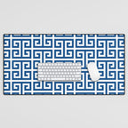 Denim Blue and White Greek Key Pattern Desk Mat Gallery Image 1