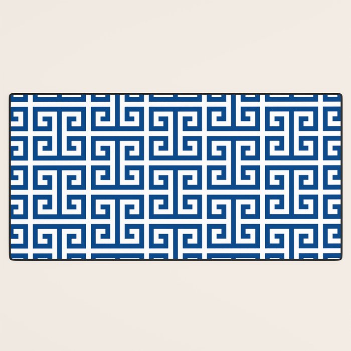 Denim Blue and White Greek Key Pattern Desk Mat Gallery Image 3