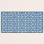 Denim Blue and White Greek Key Pattern Desk Mat Gallery Image 3
