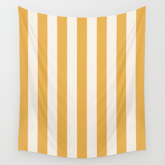 Mustard Yellow And Cream White Vertical Stripes Wall Tapestry Gallery Image 1