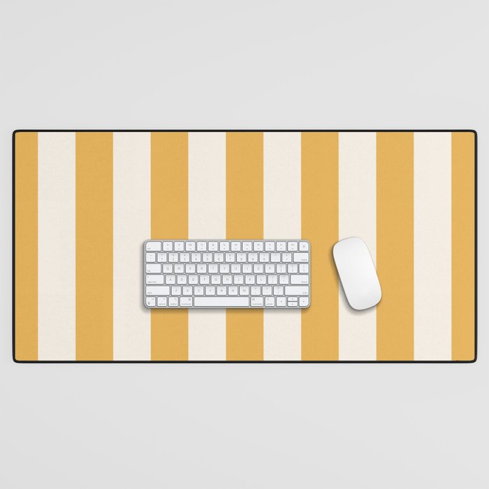 Mustard Yellow And Cream White Vertical Stripes Desk Mat Gallery Image 1