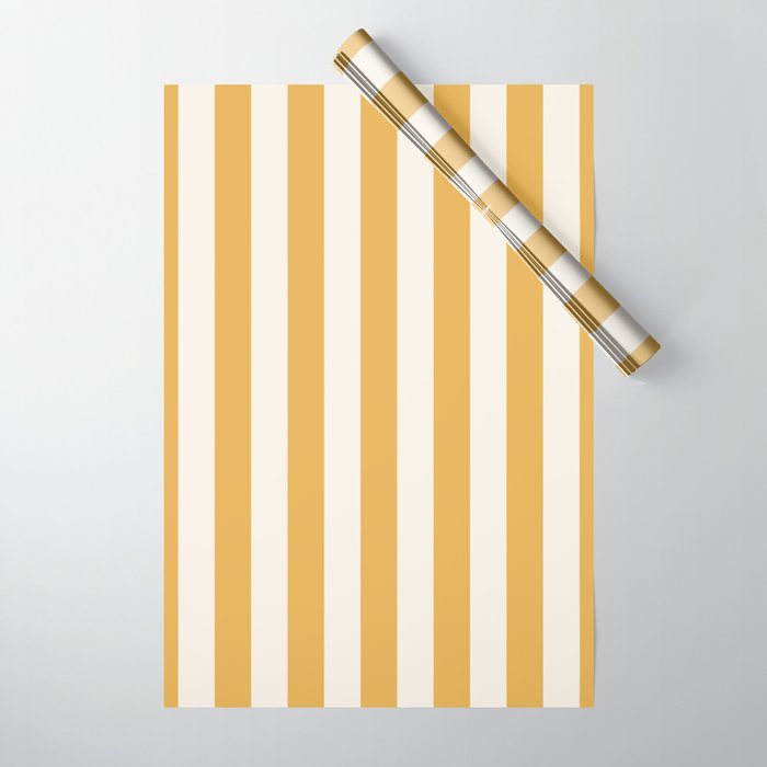 Mustard Yellow And Cream White Vertical Stripes Wrapping Paper Gallery Image 1