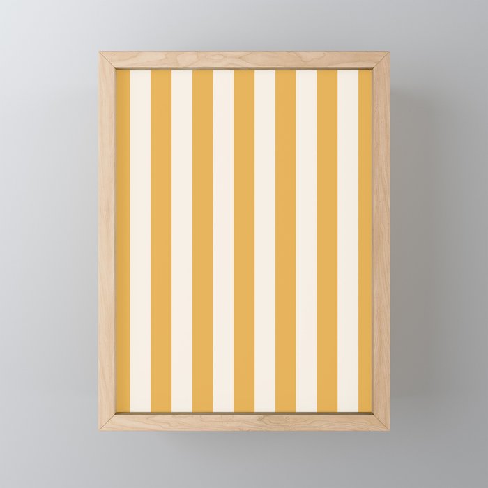 Mustard Yellow And Cream White Vertical Stripes Mini Art Print Gallery Image 1