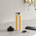 Mustard Yellow And Cream White Vertical Stripes Water Bottle Gallery Image 4