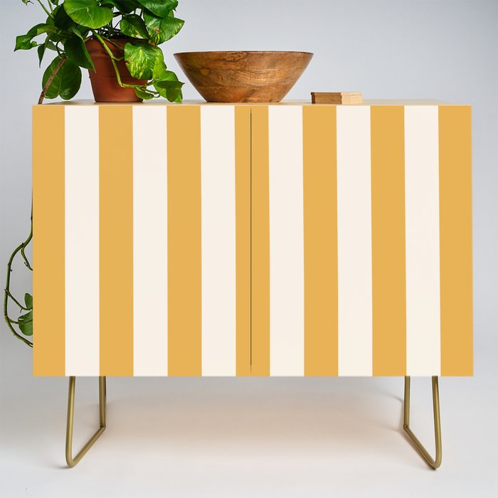 Mustard Yellow And Cream White Vertical Stripes Credenza Gallery Image 1