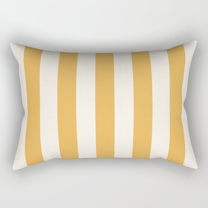 Mustard Yellow And Cream White Vertical Stripes Rectangular Pillow Gallery Image 1