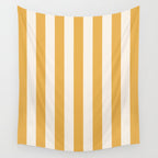 Mustard Yellow And Cream White Vertical Stripes Wall Tapestry Gallery Image 4