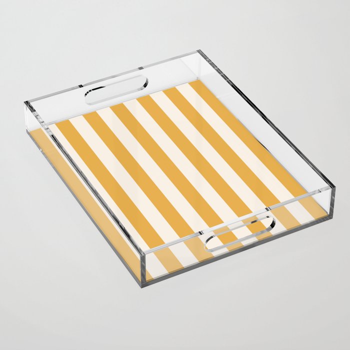 Mustard Yellow And Cream White Vertical Stripes Acrylic Tray Gallery Image 1