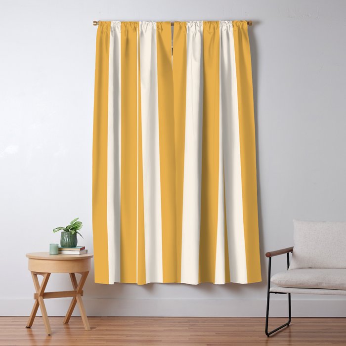 Mustard Yellow And Cream White Vertical Stripes Window Curtain Gallery Image 1