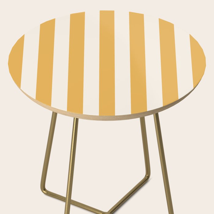 Mustard Yellow And Cream White Vertical Stripes Side Table Gallery Image 2
