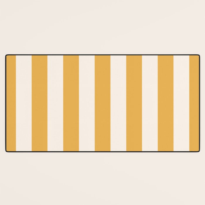 Mustard Yellow And Cream White Vertical Stripes Desk Mat Gallery Image 3