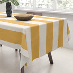 Mustard Yellow And Cream White Vertical Stripes Tablecloth Gallery Image 3