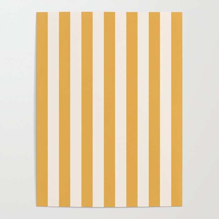 Mustard Yellow And Cream White Vertical Stripes Poster Gallery Image 1