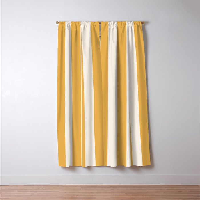 Mustard Yellow And Cream White Vertical Stripes Window Curtain Gallery Image 3