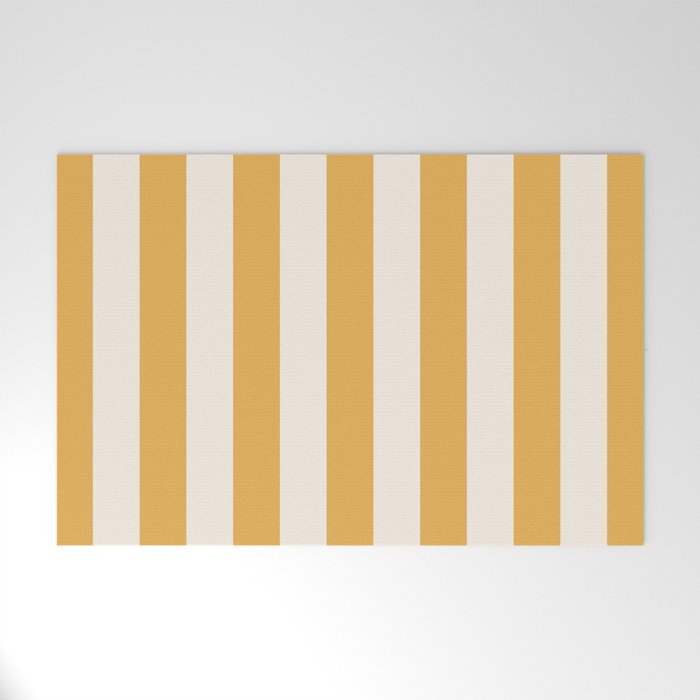 Mustard Yellow And Cream White Vertical Stripes Welcome Mat Gallery Image 1