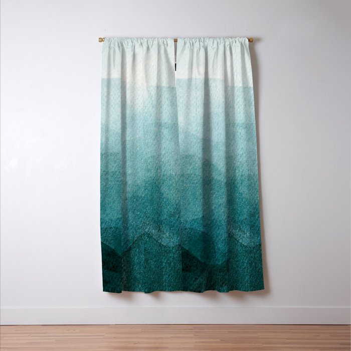 Sunrise in the mountains, dawn, teal, abstract watercolor Window Curtain Gallery Image 3