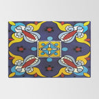 Abstract blue cruz mexican modern talavera tile wall Rug Gallery Image 2