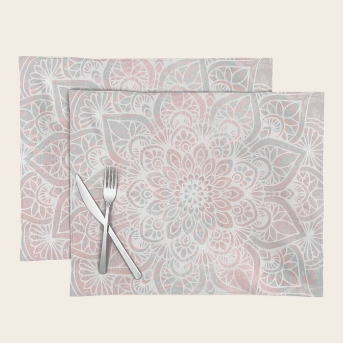 Mandala, Yoga, Love, Coral and Gray, Wall Art Boho Placemat Gallery Image 1